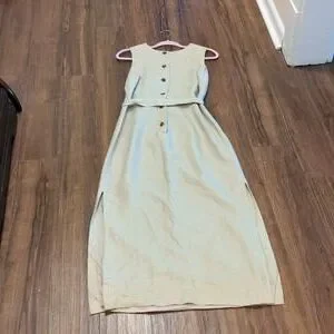 chinese dress ladies Linen Wrap Dress - Midi Length, Perfect for Summer & Special Occasions - Dark Green - XL